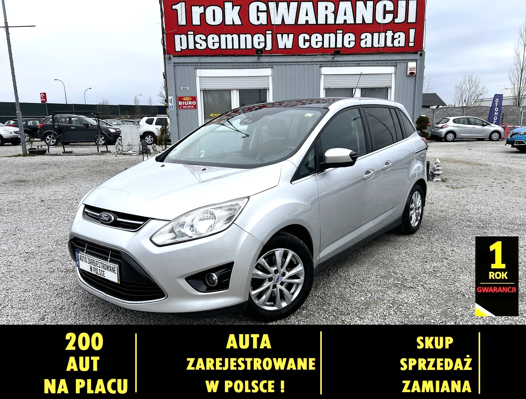 FORD GRAND-C-MAX 1 ROK GWARANCJI W CENIE AUTA, Zamiana, 7 os, Navi, Kamera, 2.0D !